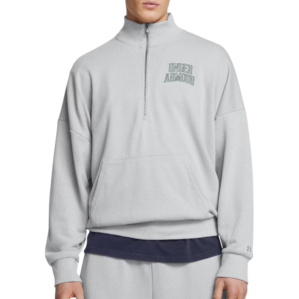 Under‎ Armour Sweatshirt Mens XL Gray Icon HWT Terry 1/4 Zip Pullover Oversized
